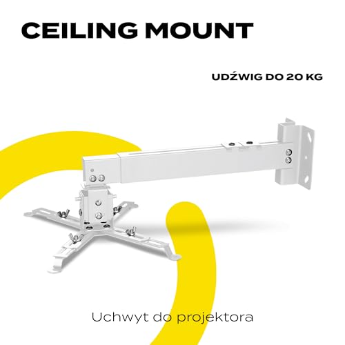 OVERMAX Uchwyt do projektora Ceiling Mount do 20 kg, regulowana długość 25 stopni, wykonany ze stali, montaż na ścianie i suficie, lekka i stabilna konstrukcja