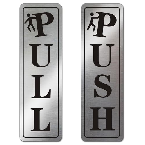 Metal Stainless Steel push pull signs for door,With Self Adhesive,5.5x1.7in (Funny)