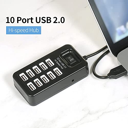 Image of 10-Port USB 2.0 Hub for PC Laptop Mobile | High-Speed Multi USB Adapter | Fast File Transfer 480Mbps | Plug & Play | Charging Hub | Portable Desktop USB Splitter | Windows Mac Compatible