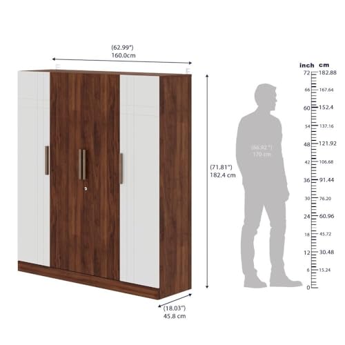 Image of Wakefit Wardrobe | 1 Year Warranty | Engineered Wood Almirah, Cupboard for Clothes Storage | 4 Door, 1 Hanging Space | Irena - Frosty White & Columbia Walnut