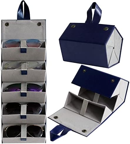 Besforu Sunglass Case for Men or Women Hard Multi Eyeglasses Case Box Portable 5 Slot Glasses Organizer Holder Eyewear Bag (Blue)