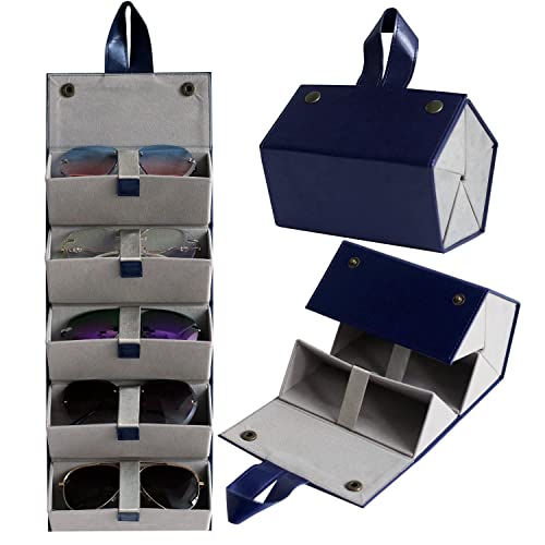 Besforu Sunglass Case For Men Or Women Hard Multi Eyeglasses Case Box Portable 5 Slot Glasses Organizer Holder Eyewear Bag (Blue) #TOP2