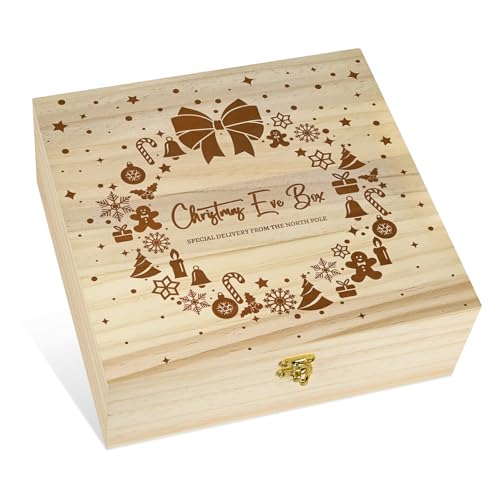 North Pole Christmas Eve Box 11x11x4" Large Santa Wooden Gift