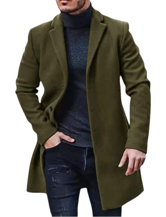 Trench Classico Da Uomo In Lana Monopetto Medio Lungo Misto Lana Soprabito Giacche Trench Da Lavoro In Lana per Uomo Soprabito con Colletto A Revers Capospalla Antivento