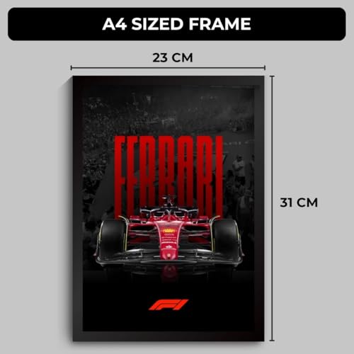 Image of Ferrari F1 Poster | Framed Ferrari F1 Car A4 Sized (31 x 23 cm) | Carlos Sainz, Charles Leclerc Poster, Lewis Hamilton Posters | Car Posters for Wall, Gift for Boys, Formula 1 Posters | Race Frames (F 003)
