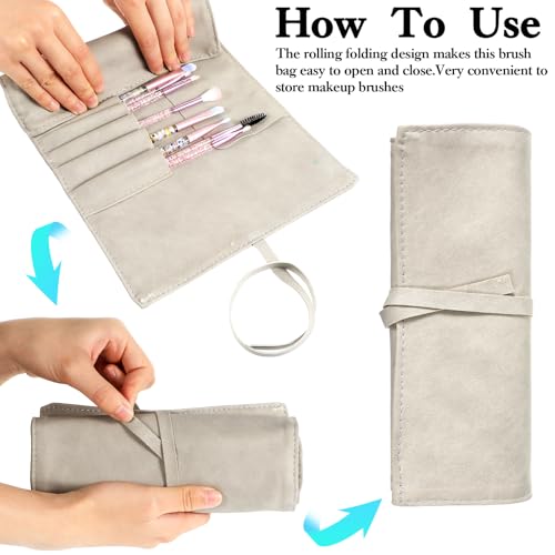 Makeup Brush Pouch Makeup Brush Roll Makeup Brush Organizer Makeup Brush Holder Travel Makeup Brush Bag Pouch Makeup Pouches for Women Cosmetic Brushes Makeup Brush Case Roll-Up Pu Leather4