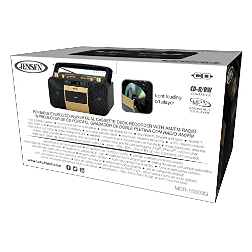 Jensen Mcr-1500 Vintage Stereo Portable Cd/Mp3 Dual Cassette Deck Recorder Boombox, Led Display, Am/Fm Radio, Bass Boost (Exclusive) (Champagne Gold) #TOP6