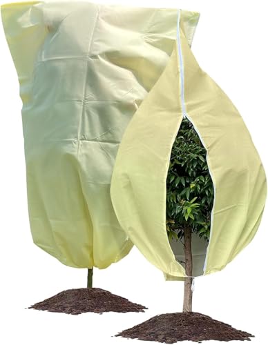 80 x 100 cm - Capucha protectora para plantas, protección invernal para plantas, tela anticongelante para plantas, con cremallera y cuerda de extracción para evitar insectos, nieve y frío