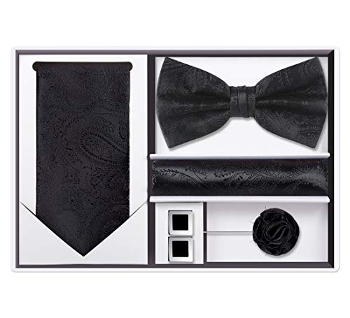 Image of Tie G .5pcs Tie set in a gift box : Tie sets : Solid color Neck tie,Satin Bow tie,Pocket Square, Lapel, Cuffs link