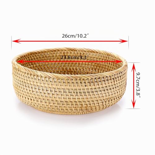 Miniatura 2 de Ignpion Cesta Redonda De Ratán Tejida Para Frutas, Para Servir Pan, Aperitivos, Cuencos De Almacenamiento De Mesa, Encimera, Cestas Decorativas De Almacenamiento