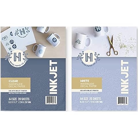 Hayes Paper, BUNDLE Waterslide Decal Paper INKJET CLEAR AND WHITE 40 sheets Printable Water Slide Decals of A4 Size Cover