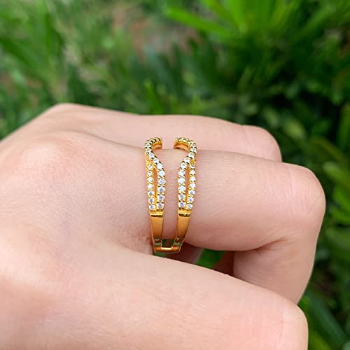 Sheloves Womens Sterling Silver Yellow Gold Rings Enhancer Round White Aaaaa Cz Infinity Guard Ring 7 #TOP3
