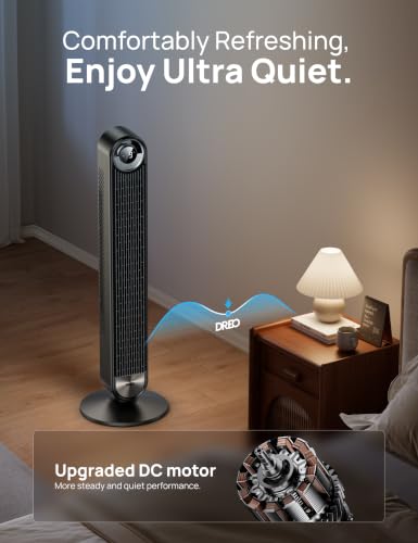 Image of DREO Smart Tower Fan for Bedroom, Upgraded DC 28ft /s Velocity, 9 Speeds
