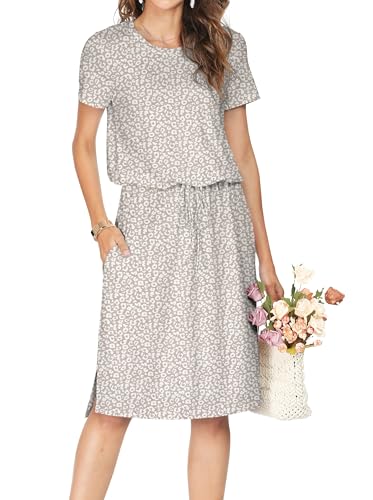 Simier Fariry Womens Summer Hide Belly Knee Length Travel Dress Pocket 2025 Short Sleeve Midi Work Casual Teacher Outfit