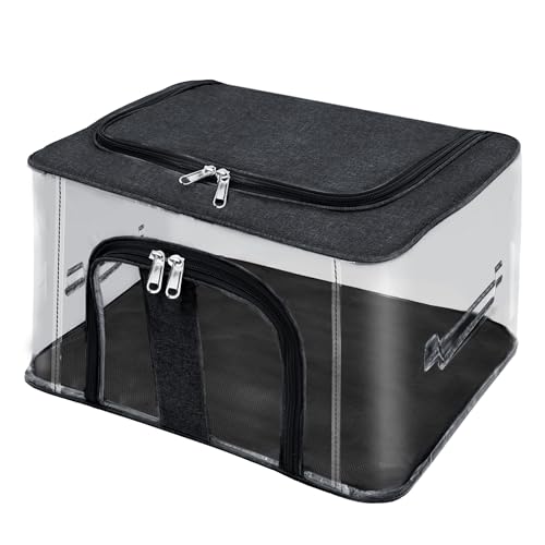 Image of Storite Nylon 33 L PVC Transparent Moisture Proof Storage box for Clothes Closet Wardrobe Organizer for Clothes Saree Bags with Carry Handle (Black, 44L x 31W x 24H cm)