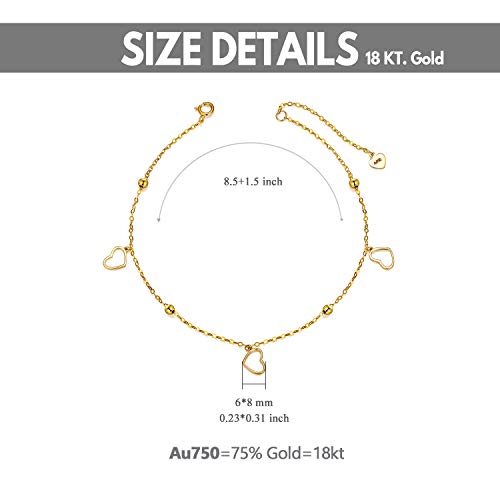 Sisgem 14K Real Gold Anklets For Women, Gold Ankle Bracelet With Heart Pendants Anniversary Jewelry Gifts For Her, 8" To 10" #TOP6