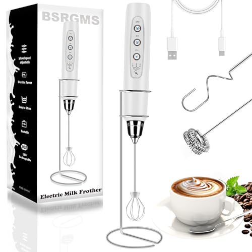 BSRGMS Milk Frother Handheld with Stand, Electric Whisk 3 Speed