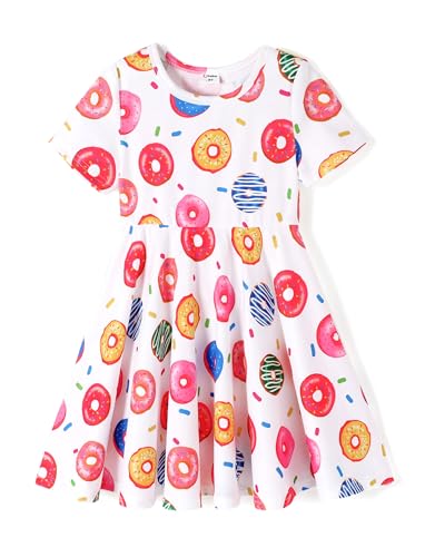 PATPAT Girls Short Sleeve Dresses Skater Twirly Stretch A-line Toddler Casual Swing Dress