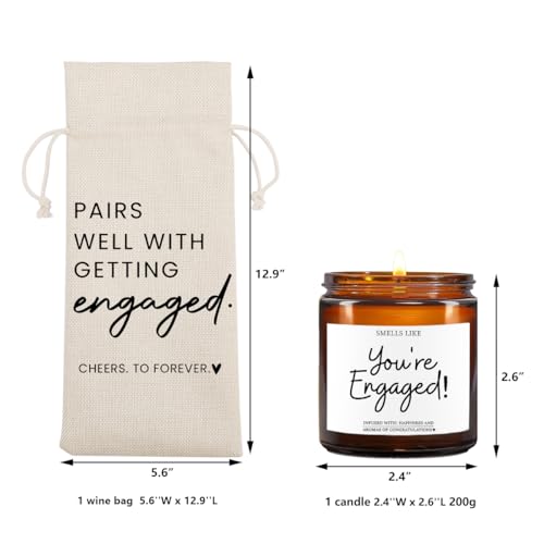 Image of Engaged Gifts Engagement Gifts for Couples Her Engagement Party Decorations | Gift for Couple Wine Bag Scented Candles Set Pairs Well with Getting Engaged Wine Bag Smell Like You're Engaged