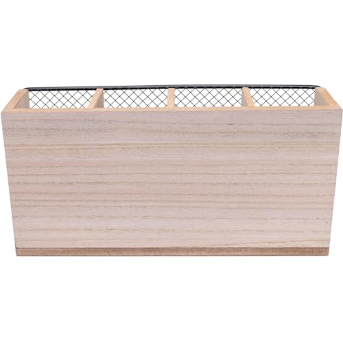 Maison Des Cadeaux Vintage 4 Compartment Wooden Cutlery Holder Utensil Organiser Storage Caddy