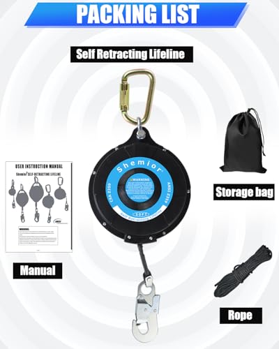 Image of 50FT Self Retracting Lifeline, Shemior Retractable Safety Lanyard, Web SRL | Safety Harness Fall Protection Kit, Fall Arrestor, Srl Fall Protection, Retractable Lanyard, Safety Harness Yoyo
