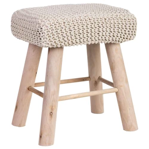 WANDERLUST DECO Taburete de Madera y algodón Trenzado blanco26x39x44h cm