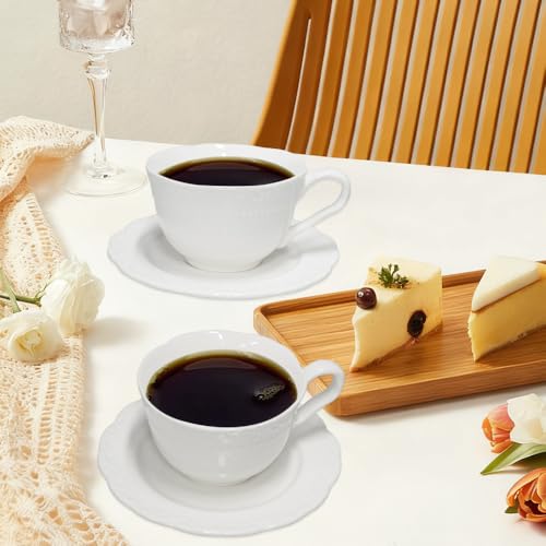 imposyu Lot de 4 Tasses à Cappuccino avec Soucoupe 180ml Tasses à Café Porcelaine Tasse à Café Ensemble de Tasse et Soucoupe pour Café, Cappuccino, Thé(Blanc) – vue 3