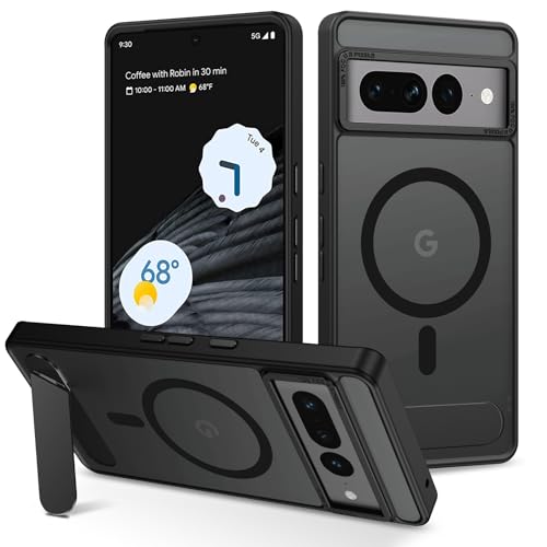 YINLAI for Google Pixel 7 Pro Case Magnetic with Foldable Kickstand Compatible with Magsafe Translucent Google Pixel 7 Pro Phone Case Slim Protective Stand Case for Google Pixel 7 Pro Black