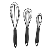 Ipetboom Batidor de Silicona 3 Piezas Pequeño Mediano Grande Antideslizante Resistente al Calor Utensilio de Cocina para Batir Huevos Mezclar y Espumar en Repostería y Café