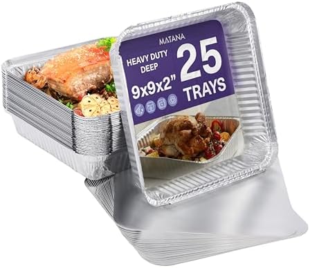 MATANA - 25 Large Reusable Silver Aluminum Baking Trays (23x23cm/...