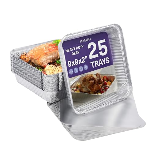 MATANA 25 Pack 9x9 Aluminum Pans with Lids, Disposable Aluminum Trays - 9" Inch Square Foil Cake Baking Pans & Food Containers with Lids by MATANA - Used condition - US$24.86