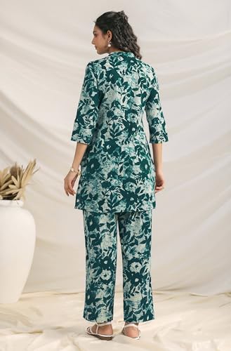 Image of Janasya Women's Pure Cotton Floral Printed Straight Co-ord Set