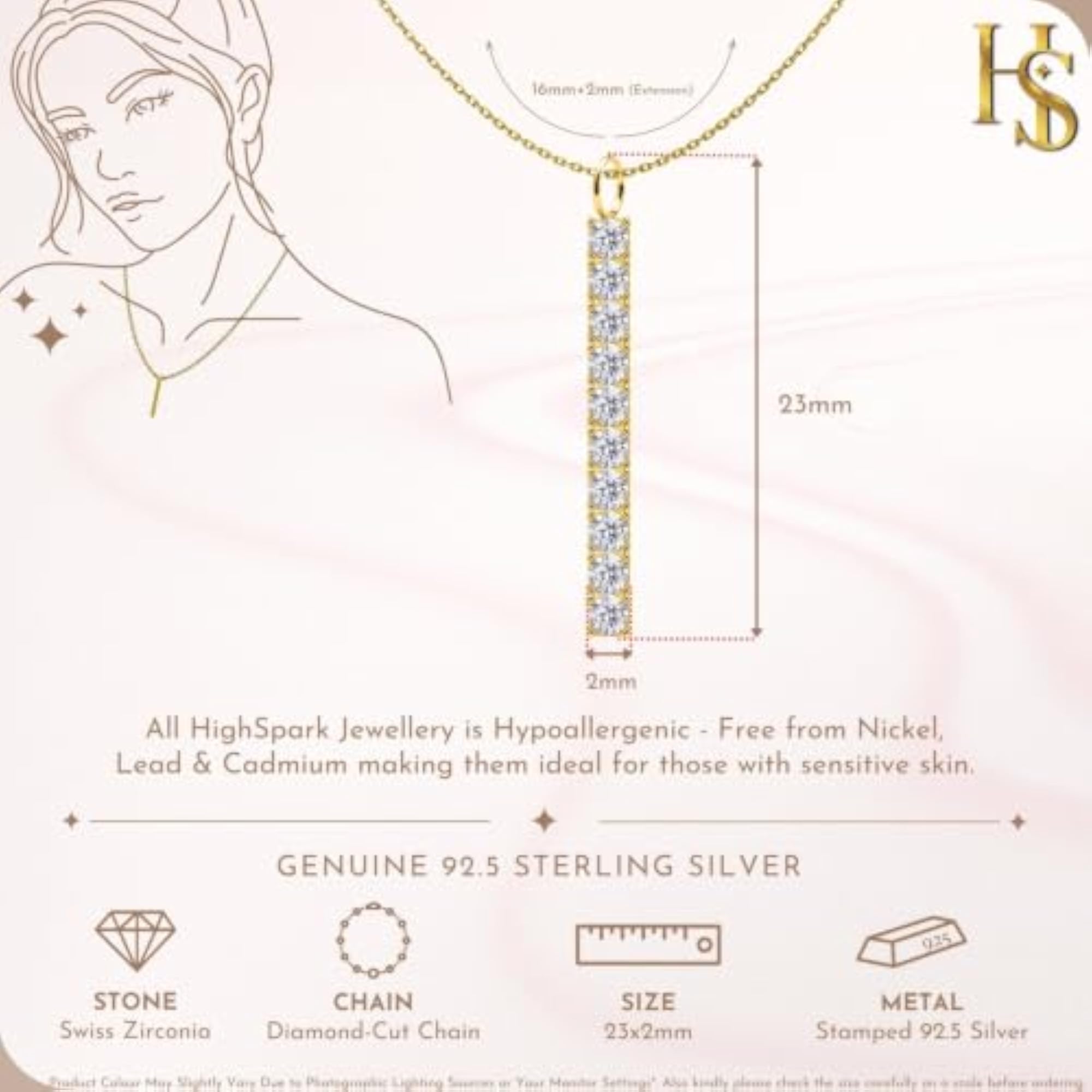 Women's 925 Sterling Silver Bar Drop Pendant Necklace