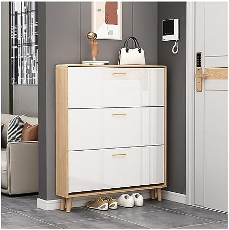 Narrow Shoe Organizer Cabinet - Freestanding Shoe Rack with 3 Flip Drawers & Metal Legs, Modern Storage Solution for Sneakers and Leather Shoes