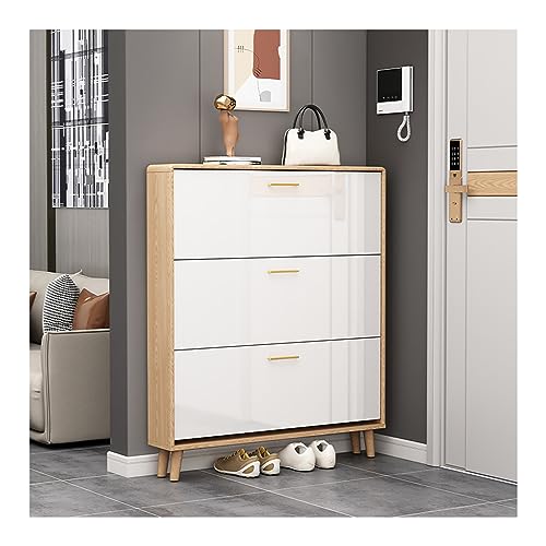 Meuble chaussure étroit gain de place : rangement moderne entrée 3 tiroirs abattants pieds métal