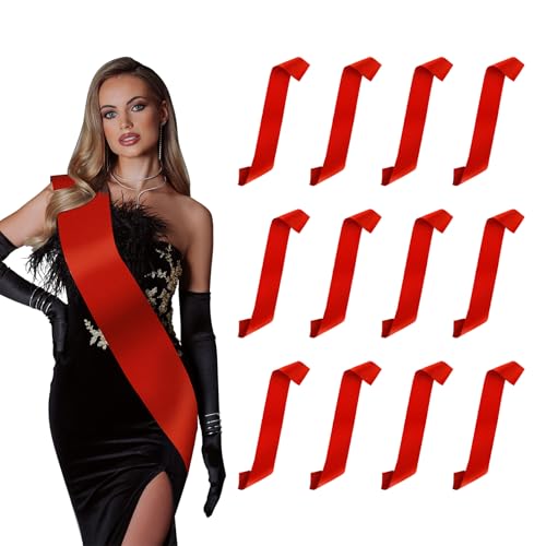 12pcs Red Sash for Bride, Bachelorette, Prom Queen, Pageant & Party Decor