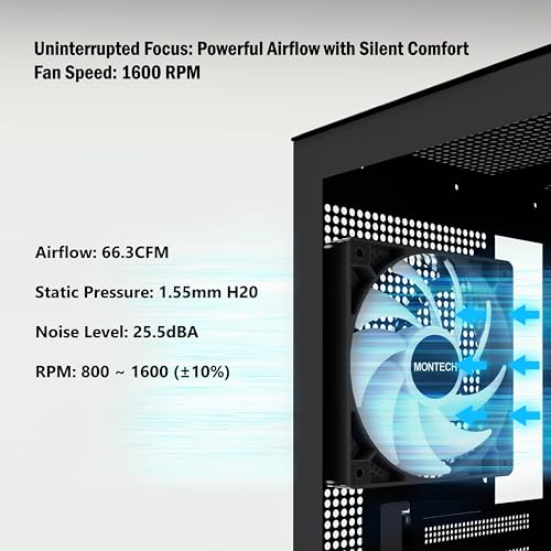 Image of MONTECH GF120 ARGB PWM 120mm Fan - High Airflow, Quiet Hydraulic Bearing, Sleek Black Design, 800-1600RPM, 4-Pin - Black