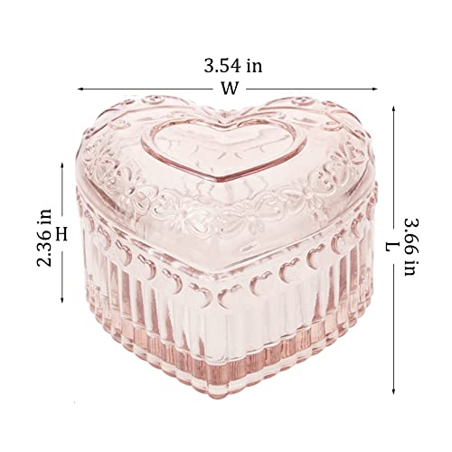 WHSLILR Glass Jewelry Box Heart Shape Cute Box for Storage Ring Earring Trinket Vintage Jewelry Organizer Decorative Gift for Women Girls-GRB003-Pink