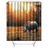 Nashorn Duschvorhang Anti-Schimmel und Wasserdicht Waschbar - Natur Wald Tier Nashorn -Design für Badewanne & Badezimmer 180x150 cm inkl. 10 Haken