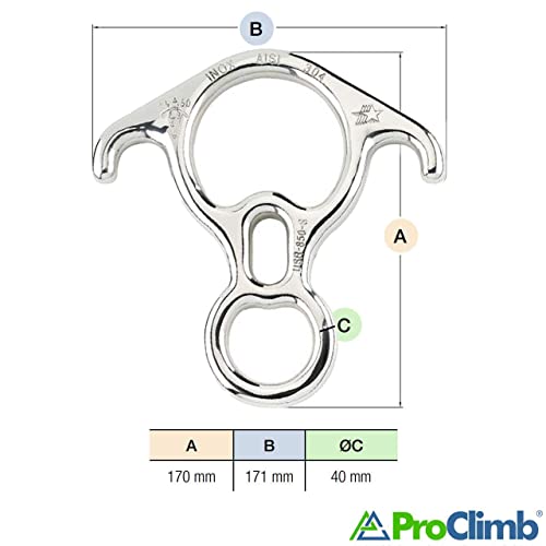 ProClimb 50 kN Rescue Figure 8 Descender Stainless Steel Belay Device