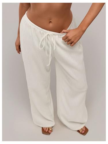 Floerns Women's Low Waist Drawstring Long Pants Wide Leg Casual Loose Trousers3