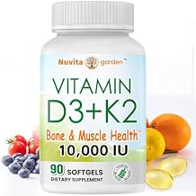 Vitamin D3 10,000 IU + K2MK7 200mcg, 90 Softgels, 2-in-1 Vitamin D3 K2 Supplement for Bone,Heart, Immune & Teeth Support, Easy to Swallow, Made in USA, Non-GMO, Gluten Free