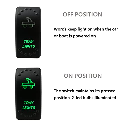 Image of Green Backlit Rocker Switch 5 Pin ON-Off Laser Etched Button Switch with Wires for Car Marine Boat UTV 20A /12V 10A /24V (Tray Lights)