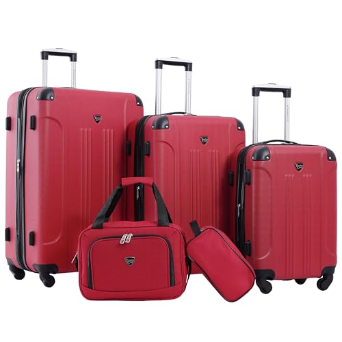 Image of Travelers Club Chicago Hardside Expandable Spinner Luggage, Red, 5 Piece Set