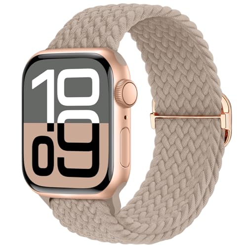 Image of Braided Stretchy Band Compatible with Apple Watch 40mm 41mm 42mm 38mm 44mm 45mm 46mm 49mm Women Men, Breathable Adjustable Nylon Sport Solo Loop Strap for iWatch Series 11 10 9 8 7 6 5 4 3 SE /Ultra 2