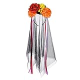 DDazzling Halloween Headband Day of the Dead Headband Floral Headband Festival wear (Orange Red Yellow Black Rose)