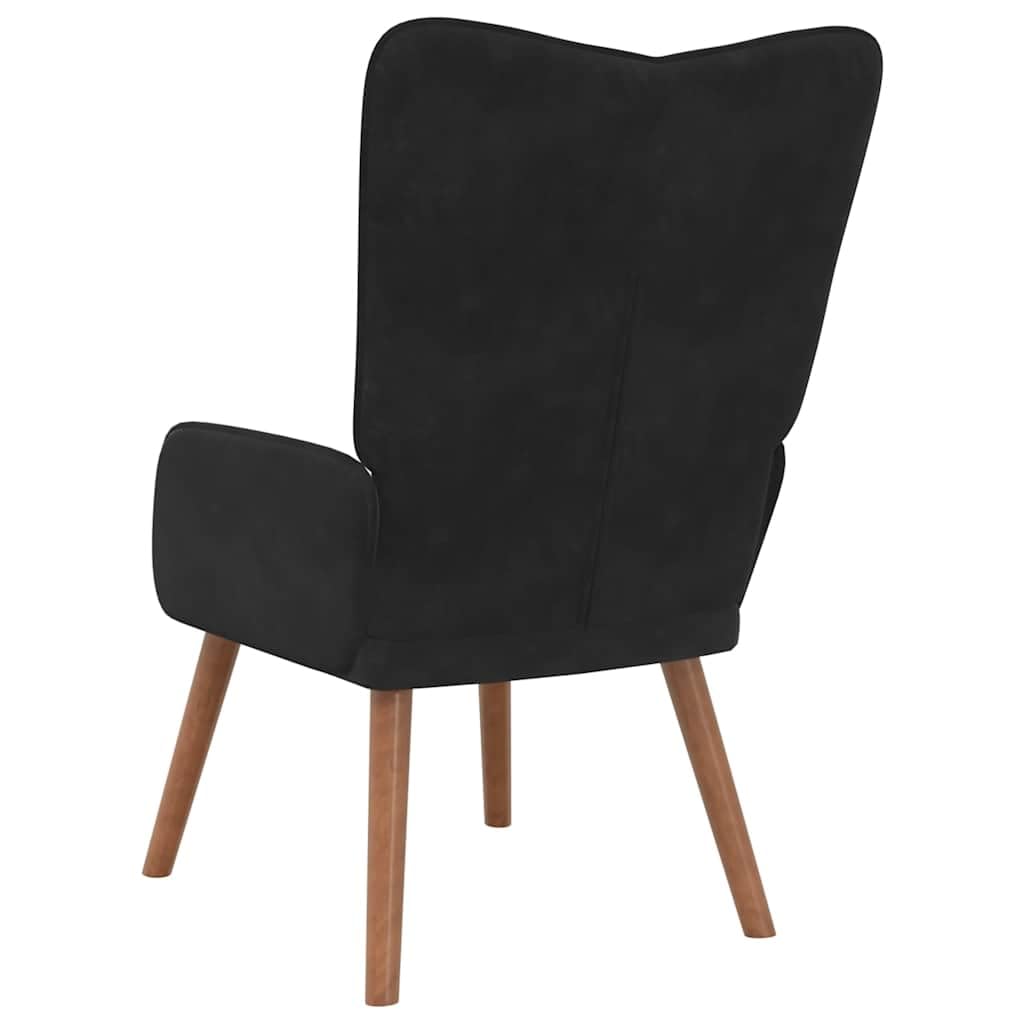 Sillón relajante, terciopelo negro, sala de estar, sillón con patas de madera, cómodo sillón de lectura para dormitorio, sillón de tapicería moderna para su hogar