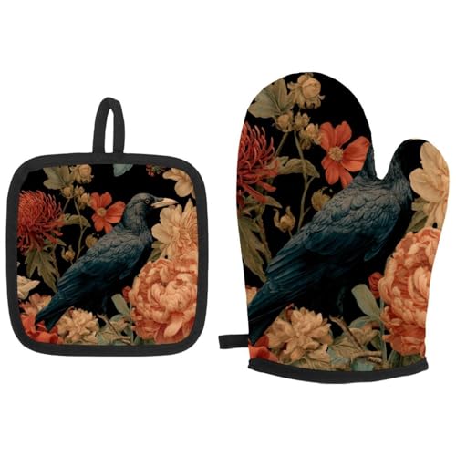 Maniques de four Crow Vintage Florals anti-brûlure pour cuisine et gril - 2