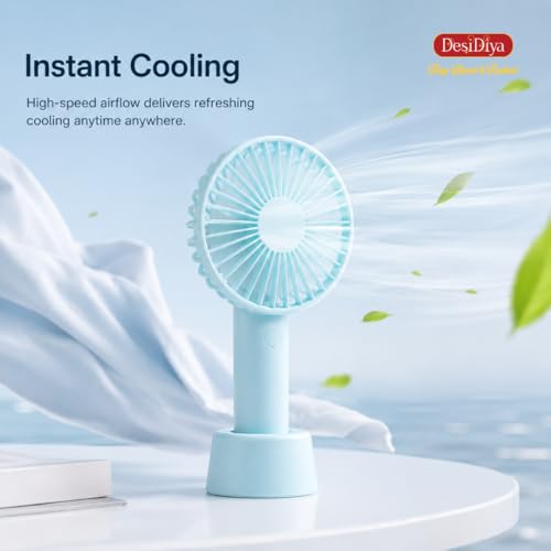 Image of Desidiya Portable Handheld Mini Fan N9 with Stand - USB /Battery Rechargeable, High-Speed Airflow for Desk, Home & Office | Random Color| Desk Fan, Rechargeable Fan