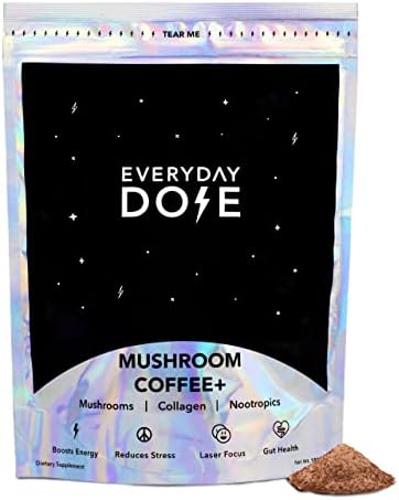 Everyday Dose The Mushroom Latte Organic Coffee Extract with Grass-Fed Collagen, Lion's Mane, Chaga, L-Theanine (Suntheanine Brand) for Better Focus, Energy, Digestion and Immunity | 30 Servings